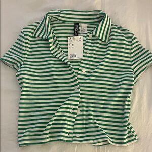 H&M Green and White Striped Button Down Shirt